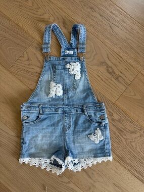 Epic Threads Light Blue Denim Lace-Trim Overall Shorts